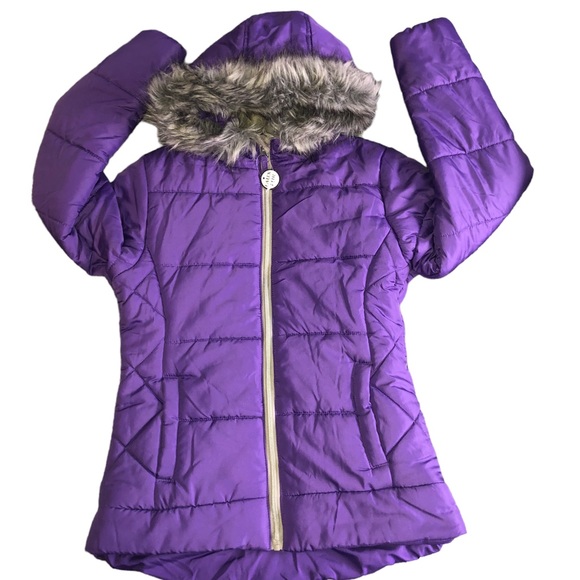 Girls Size L 14 | R 1881 by S.Rothschild | Purple Jacket with Gray Faux Fur Trim - Picture 1 of 9